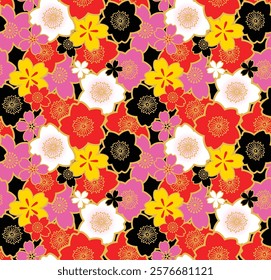 Japanese Pretty Cherry Blossom Vector Seamless Pattern