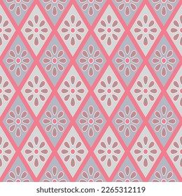 Japanese Pretty Diamond Flower Vector Seamless Pattern