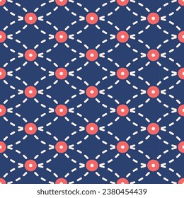 Japanese Pretty Dot Line Diamond Vector Seamless Pattern