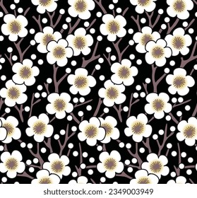 Japanese Pretty Flower Branch Vector Seamless Pattern