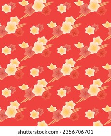 Japanese Pretty Flower Branch Vector Seamless Pattern