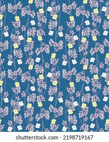 Japanese Pretty Flower Leaf Branch Vector Seamless Pattern