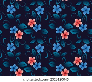 Japanese Pretty Flower Leaf Motif Vector Seamless Pattern