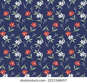 Japanese Pretty Flower Leaf Vector Seamless Pattern