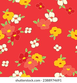 Japanese Pretty Flower Leaf Vector Seamless Pattern