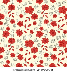 Japanese Pretty Flower Leaf Vector Seamless Pattern
