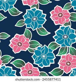 Japanese Pretty Flower Leaf Vector Seamless Pattern
