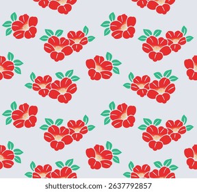 Japanese Pretty Flower Leaf Vector Seamless Pattern