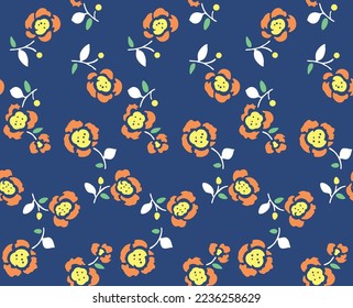 Japanese Pretty Flower Motif Vector Seamless Pattern