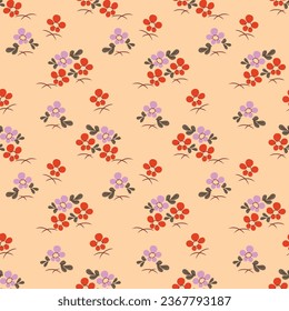 Japanese Pretty Flower Motif Vector Seamless Pattern