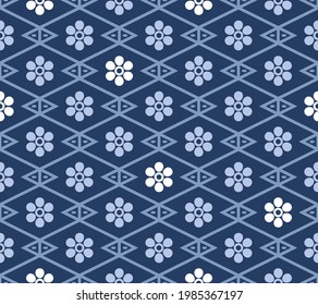 Japanese Pretty Flower Overlap Diamond Vector Seamless Pattern