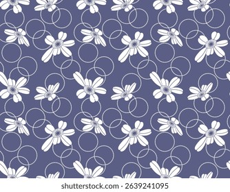 Japanese Pretty Flower Ring Vector Seamless Pattern
