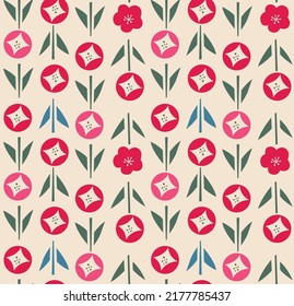 Japanese Pretty Geometric Flower Vector Seamless Pattern