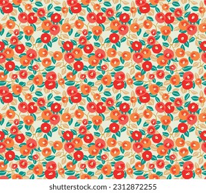 Japanese Pretty Round Flower Leaf Vector Seamless Pattern