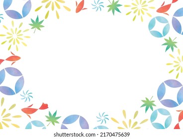 Japanese pretty summer pattern frame watercolor
