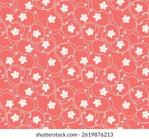 Japanese Pretty Swirl Leaf Branch Vector Seamless Pattern