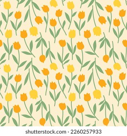 Japanese Pretty Tulip Leaf Brancht Vector Seamless Pattern