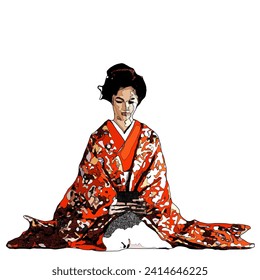 japanese princess reading on tablet.