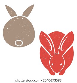 Japanese print stamp round rabbit front and back