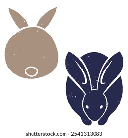 Japanese Print Stamp Sitting Rabbit Front and Back - New Year's Greeting Card Material, Gold and Dark Blue