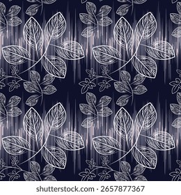 Japanese Purple Flower Leaf Vector Seamless Pattern
