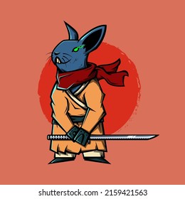 Japanese rabbit with katana sword vector illustration