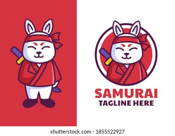 japanese rabbit samurai mascot logo design