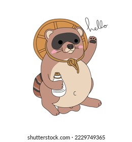 Japanese raccoon dog (Tanuki) cartoon vector illustration