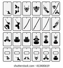 Japanese rail ticket case set. Vector illustration. 