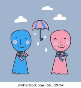Japanese rain doll (teru teru bozu) cartoon vector illustration
