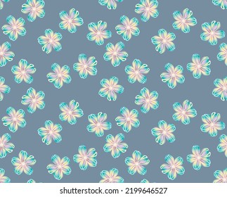 Japanese Rainbow Ribbon Flower Vector Seamless Pattern