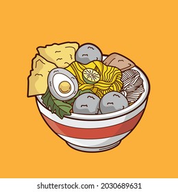 Japanese Ramen. Asian soup. Cartoon style vector illustration. Isolated on light background. Design for poster, banner, print and web.