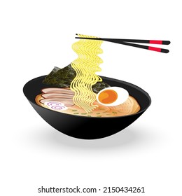 japanese ramen in black bowl graphic resources isolated transparent background png	