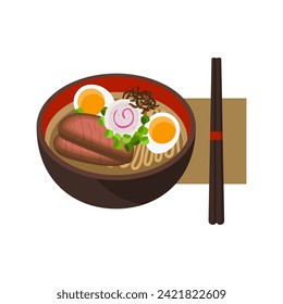 Japanese Ramen bowl. Noodle soup vector illustration.