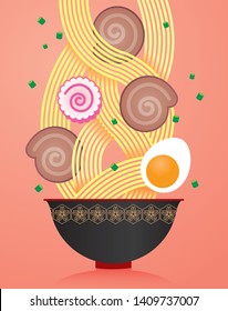 japanese ramen with chasiu and egg illustration/ vector