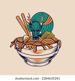 japanese ramen green dragon vector art