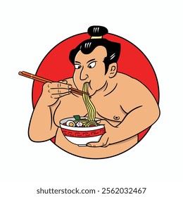 Japanese ramen logo design illustration. sumo eat ramen noodles