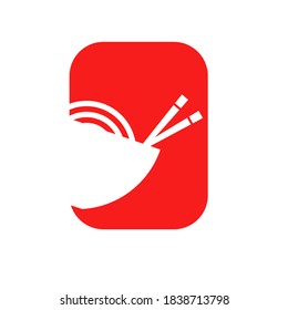 Japanese ramen logo design template in white with red rounded rectangle 