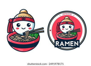 Logo de ramen japonés y mascota para el logotipo de restaurante ramen