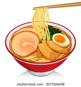 Vector de ilustración del tazón de fideos de ramen japonés.