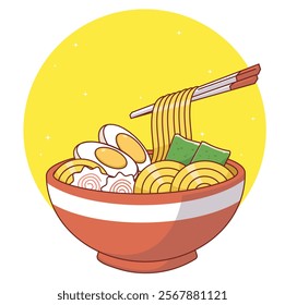 Japanese ramen noodle and chopsticks vector illustration cartoon. for sticker t-shirt graphic	