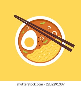 Japanese ramen noodle soup illustration vector. (Japanese food). Japanese ramen top view.