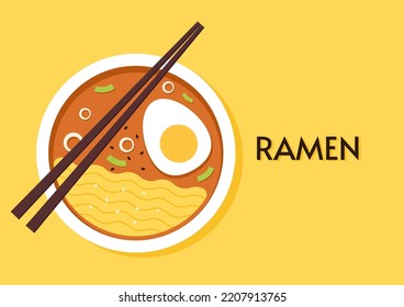 Vector de ilustración de la sopa de fideos ramen japonés. (Comida japonesa). Vista superior de ramen japonés.