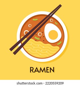 Japanese ramen noodle soup illustration vector. (Japanese food). Japanese ramen top view.