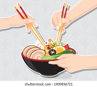 Japanese ramen noodle, Traditional Asian noodle soup, Illustration vector.