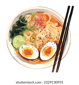 japanese ramen noodle in watercolor illustration