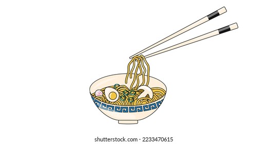 Japanese ramen noodles with Egg Mushrooms and Green Onions