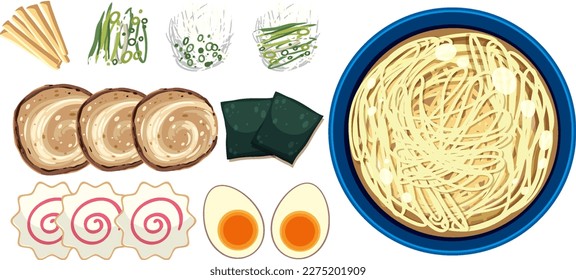 Japanese Ramen Noodles Ingredients illustration