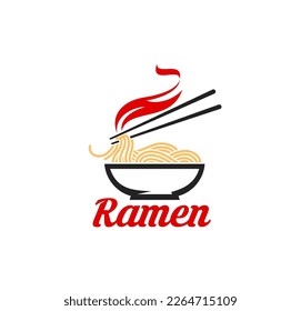 Japanese ramen restaurant icon. Chinese fast food meal, Japanese cafe or oriental cuisine restaurant menu vector icon. Asian ramen noodles bar symbol or sign with hot noodles bowl and chopsticks