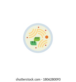 Japanese ramen soup, noodle with boiled egg and pork meat, traditional national food, flat vector illustration isolated on white background. Flat style Japanese ramen, noodle soup